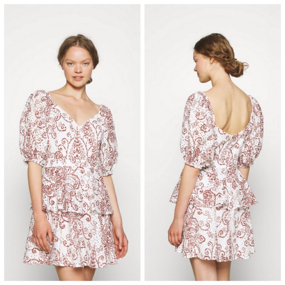 💕TED BAKER💕 Elizaaa Broderie Mini Dress With Puff Sleeves Print 8-10 US NWT - Picture 6 of 16